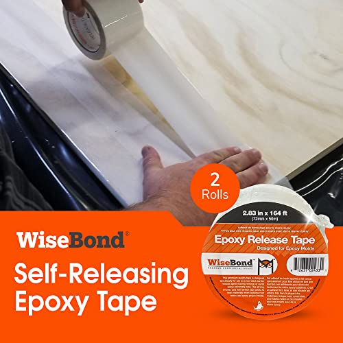 WiseBond 4-Pack Extra Wide Self-Releasing Epoxy Tape for Resin for Molds, River Tables, Heat Resistant, Medium Tack Resin Tape, 2.83 in x 164 ft Each