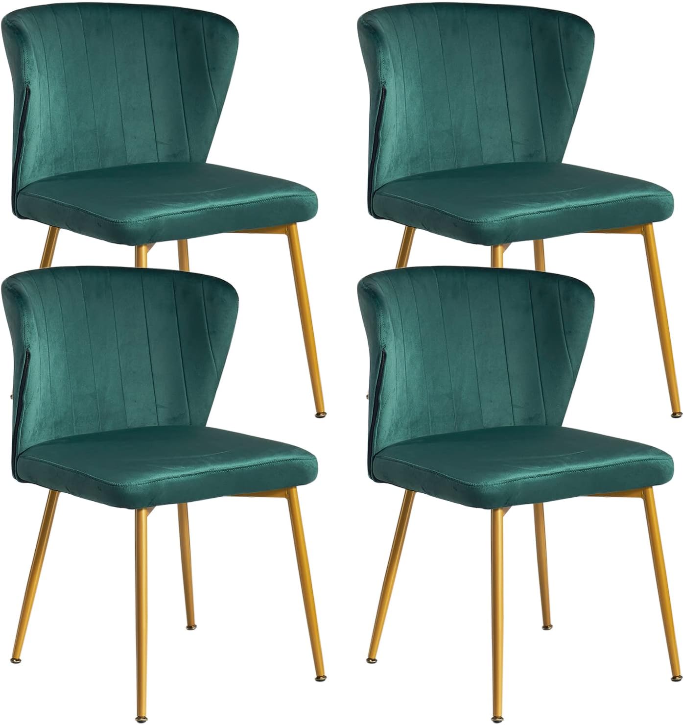 Velvet Dining Chairs Set of 4, Upholstered Dining Chairs with Metal Legs, Modern Dining Chair for Dining Room, Kitchen, Vanity, Living Room (Green)
