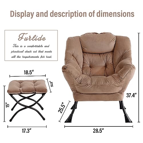 Oversized Chair with Ottoman, Removable Modern Chair with Folding Footrest, Comfortable Reading Chair for Bedroom, Study, Living Room, Courtyard (Plush Brown)