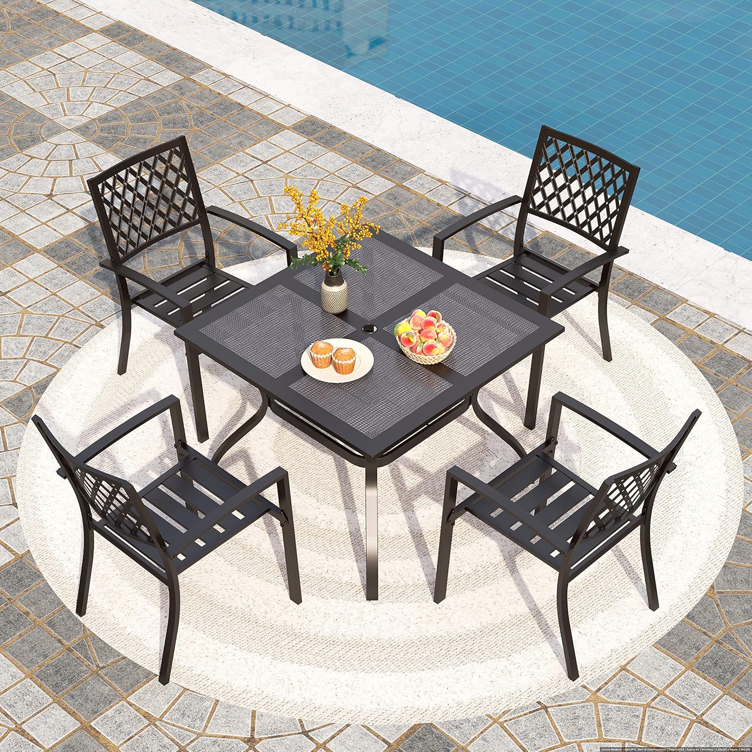 PHI VILLA Patio Dining Set Wrought Iron Outdoor Table and Chairs Furniture Set 5 Piece, 37