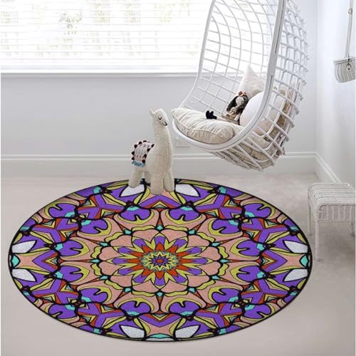 Multi Office Chair Mat for Hardwood Floors Desk Carpet with Anti-Slip Multi-Purpose Low Pile Computer Chair Mat Round Circle Motifs Sphere Vintage Design Diameter 43.3 in, Mandala_08415