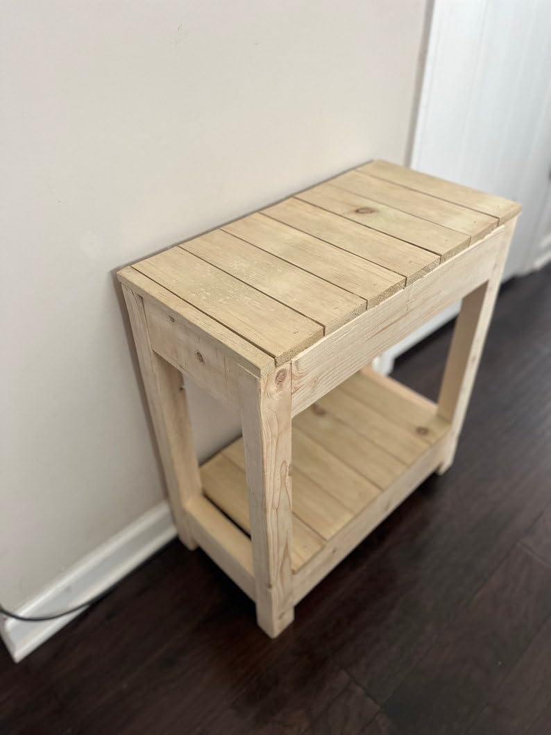 Unfinished Farmhouse-Style Sofa End Table/Natural Wood Vintage-Style End Table