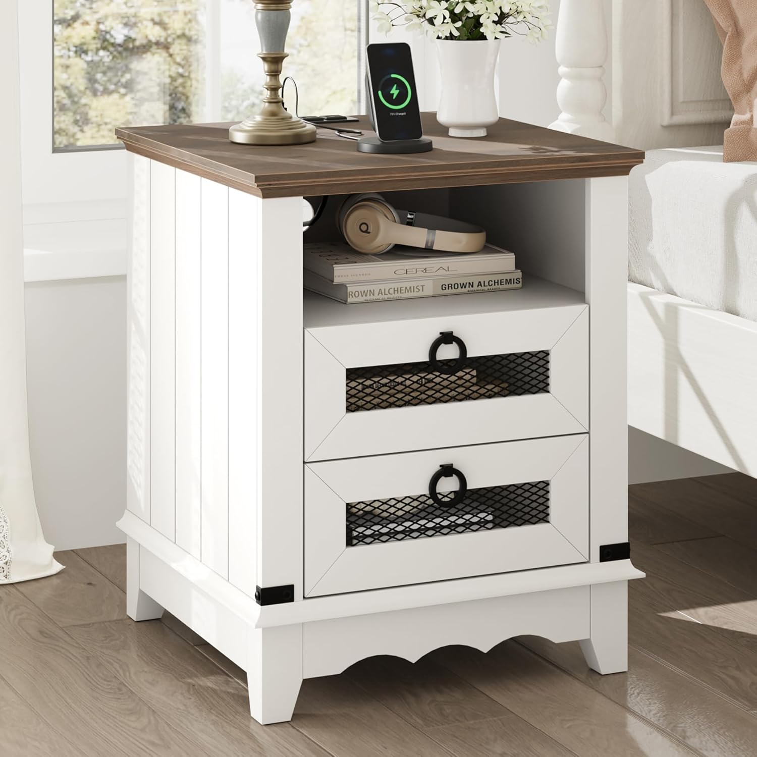 IDEALHOUSE End Table Farmhouse Side Table 18
