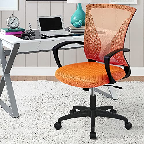 Office Chair Desk Chair Computer Chair Ergonomic Mid Back Mesh Chair with Lumbar Support & Armrest Adjustable Height Swivel Task Executive Chair for Women Men Adult, White