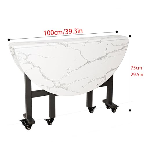 Round Folding Dining Room Table, Drop Leaf Tables for Small Spaces,Multifunctional Convertible Saving Pace Extendable Table, for Kitchen/Farmhouse/Living Room, Diameter 100cm, White