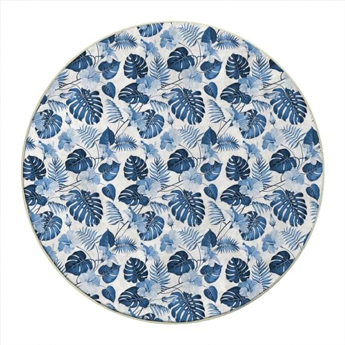 Round Rug 39 in Hawaii Office Chair Mat Cobalt Blue Baby Blue Desk Chair Mat Hard Floor Protector Anti-Slip,Low Pile Desk Rug for Rolling Chair
