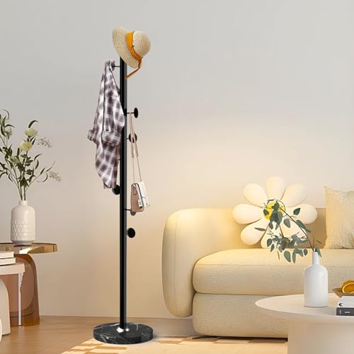 Wood Coat Rack Stand, Wooden Coat Rack Freestanding with Sturdy Round Base, Coat Racks with 14 Hooks, Natural Birch Wood Entryway Coat Hall Tree Hanger Stand