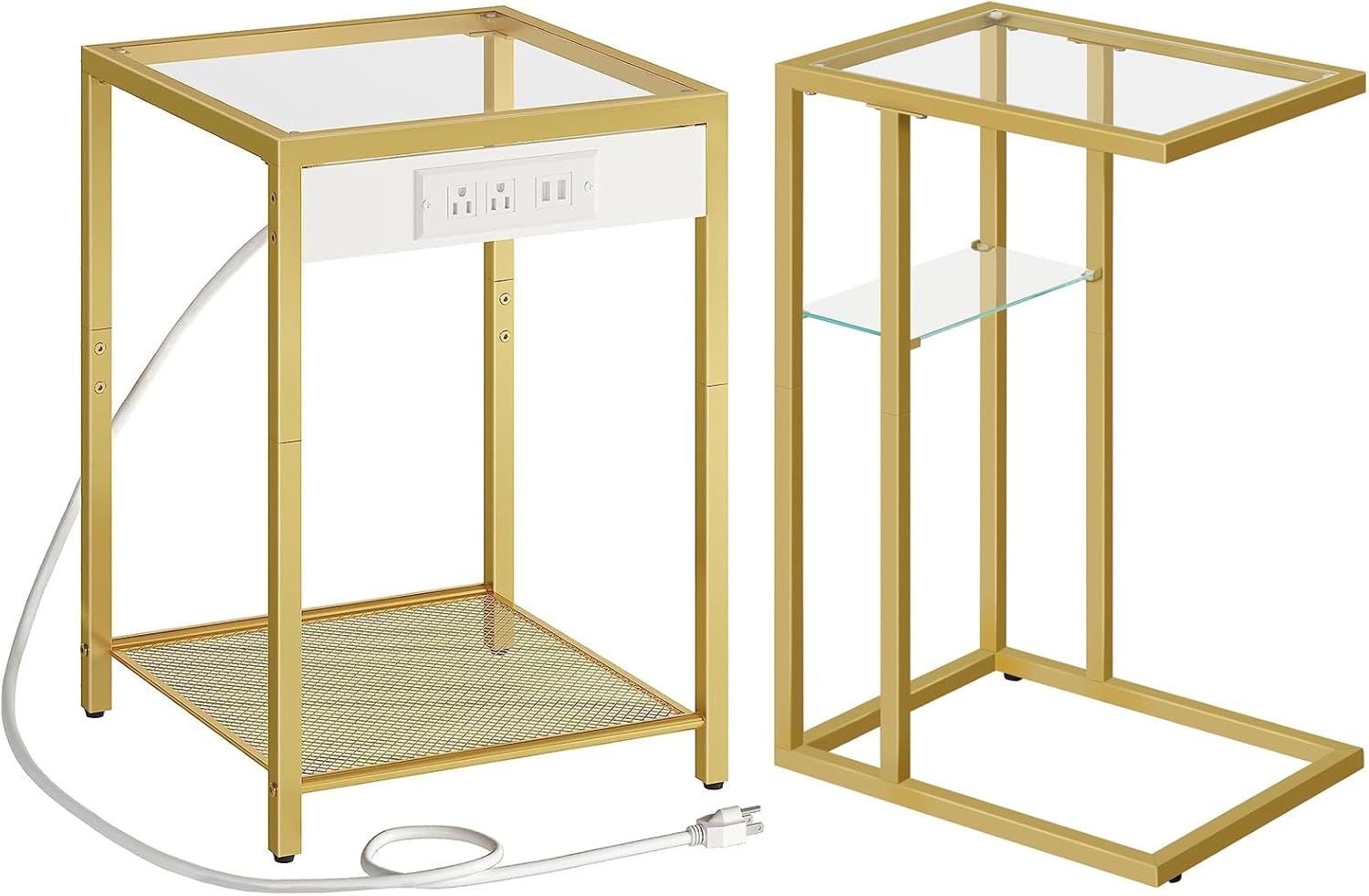 HOOBRO Side Table with Charging Station and C Shaped End Table Bundle, Couch Table That Slide Under, for Small Spaces, Living Room, Bedroom GD76UBZ01-GD08SF01