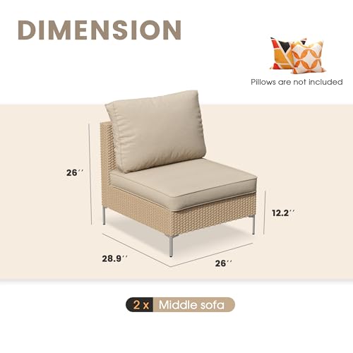 VICLLAX 7 Pieces Wicker Patio Furniture Set, Outdoor Conversation Set Sectional Sofas with Cushions and Glass-top Tea Table, Oak Rattan