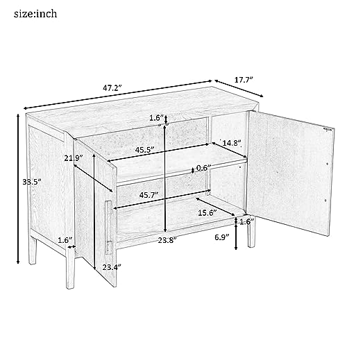 Retro Wood Storage Cabinet with Adjustable Shelf,Vintage Sideboard with 2 Slender Handles and Large Storage Spaces for Living Room,Kitchen,Buffet Cabinet Entryway Console Table(Beige)