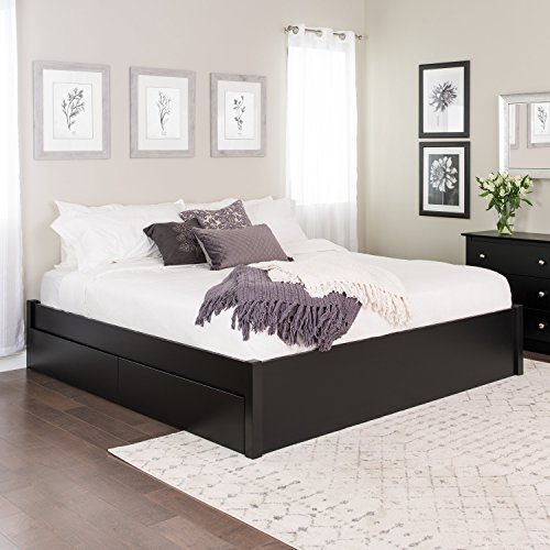 Prepac Select King 4-Post Raised Platform 2-Drawer Storage Bed, Modern King Storage Bed with Drawers 83