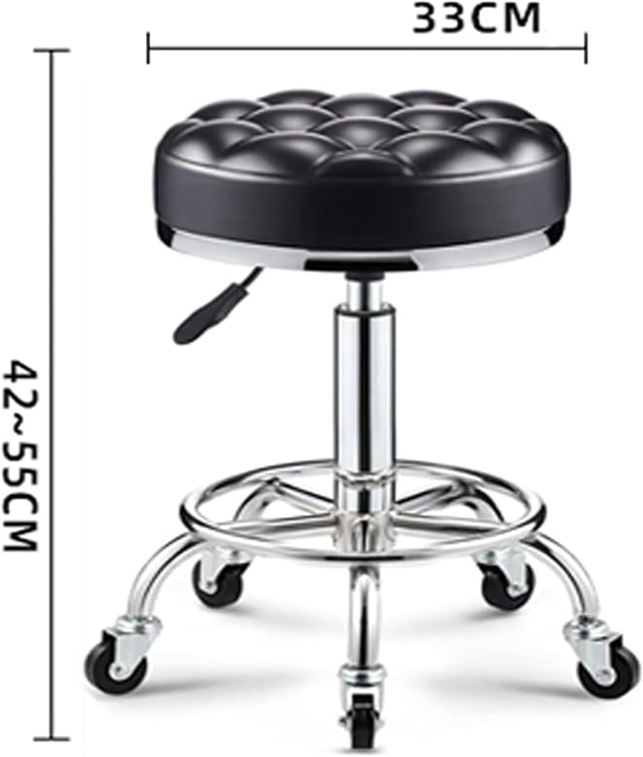 Rolling Stools Rotating Stool Adjustable Height Chrome Steel Bar Stool Round Cushion, Salon Rolling Swivel Chair On 5 Wheels,Leather Counter Stools Adjustable