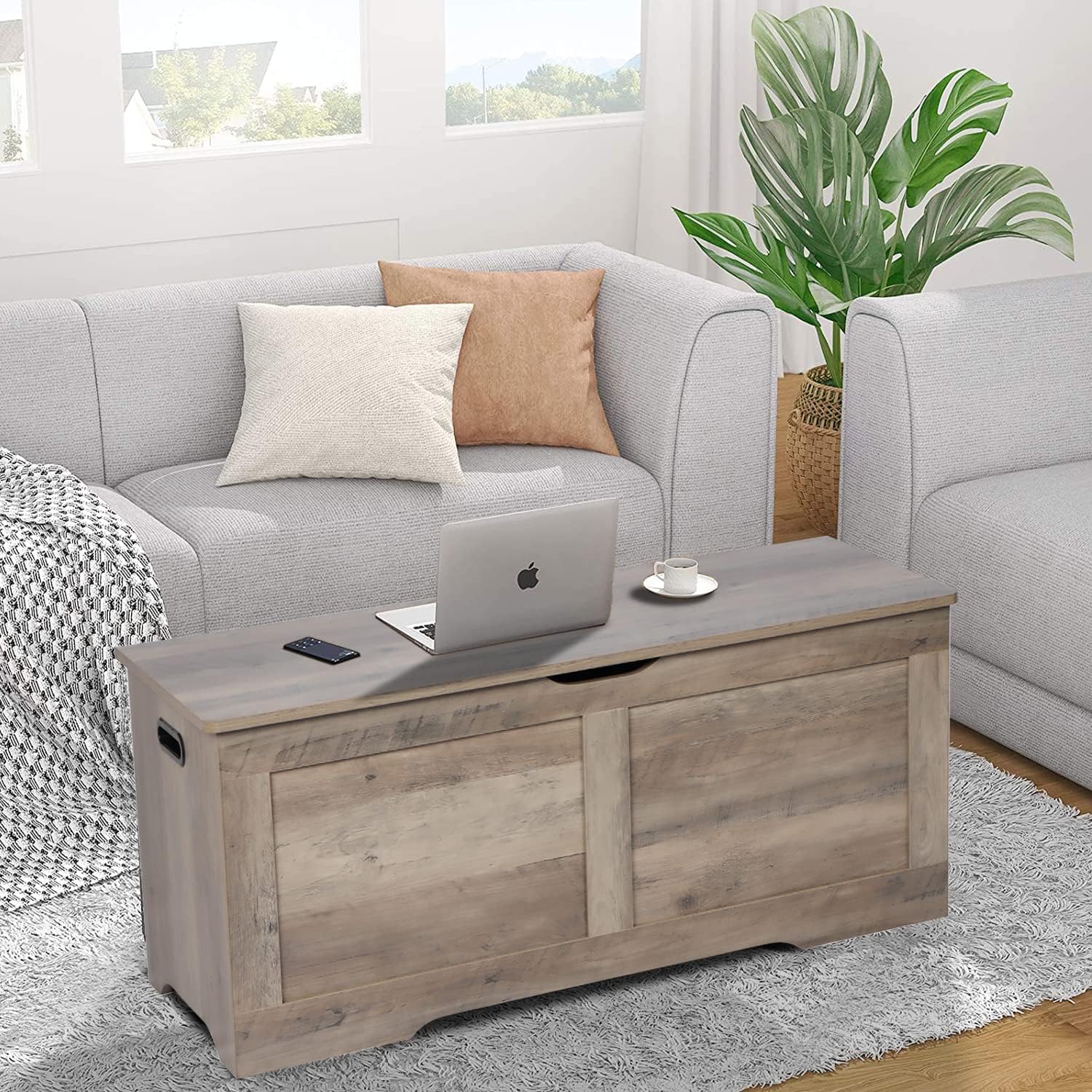 Toy Chest and Corner Cabinet Bundles, Large Toy Box with 2 Safety Hinges, Entryway Bench, Tall Corner Cabinet with Doors for Living Room, Bedroom