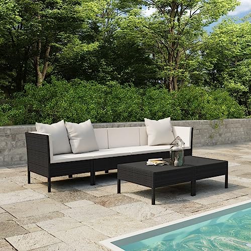 6 Piece Patio Lounge Set with Cushions Poly Rattan Black,Premium 6Piece Patio Lounge Set: Durable, WeatherResistant, and for Relaxation Outdoor Furniture Sets, Patio Furniture Sets