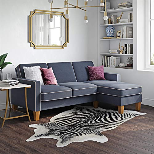 Novogratz Bowen Sectional Sofa with Contrast Welting, Gray