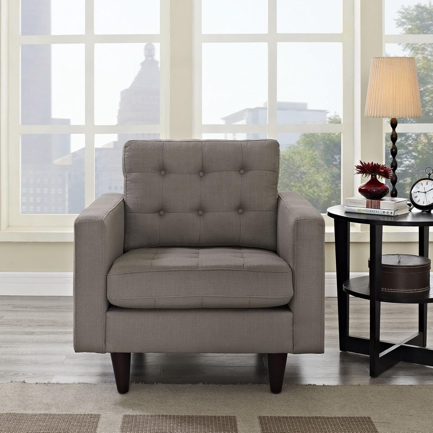 Mid Modern Lounge Glam Armchair, Gray Fabric