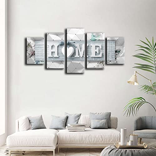 AWLXPHY Decor Home Love Wall Art Canvas Blue and White 5 Panels Framed Painting for Living Room Decoration Modern Still Life Love Stretched Artwork 3D Giclee Home Decor(Blue, W40 x H20)