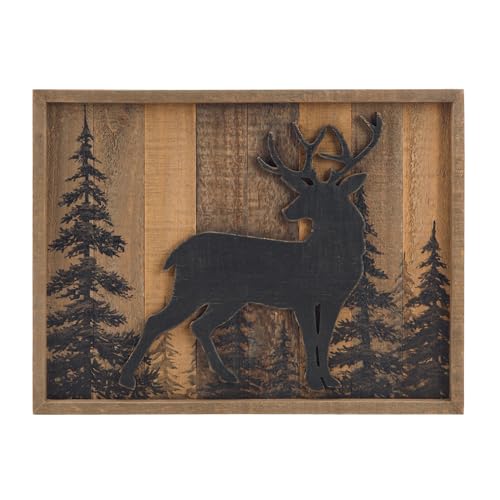 NIKKY HOME Cabin Wall Decor, 3D Deer Solid Wood Forest Mountain Woodland Wildlife Lodge Animal Picture Art Bathroom Decor, 16 x 12 Inches