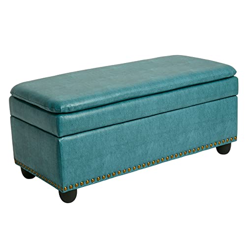 BrylaneHome 400 Lbs. Weight Capacity Extra Wide Studded Ottoman - Blue Haze