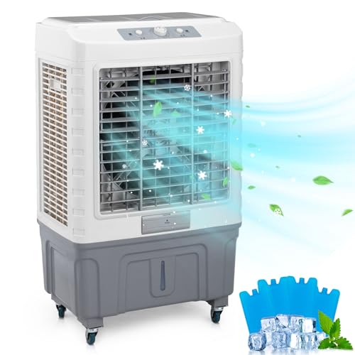 ROVSUN 13.2Gallon Evaporative Air Cooler, 4100CFM Portable Swamp Cooler with Knob Control, Oscillation, 3 Speeds & 50L Water Tank, 3-IN-1 Cooling Fan for Home Office Garage Outdoor