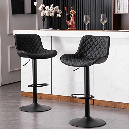 YOUTASTE Khaki Bar Stools Set of 2 Counter Height Bar Stool with Back, PU Leather Upholstered Barstools Modern Adjustable Swivel Bar Chairs for Home Kitchen Island