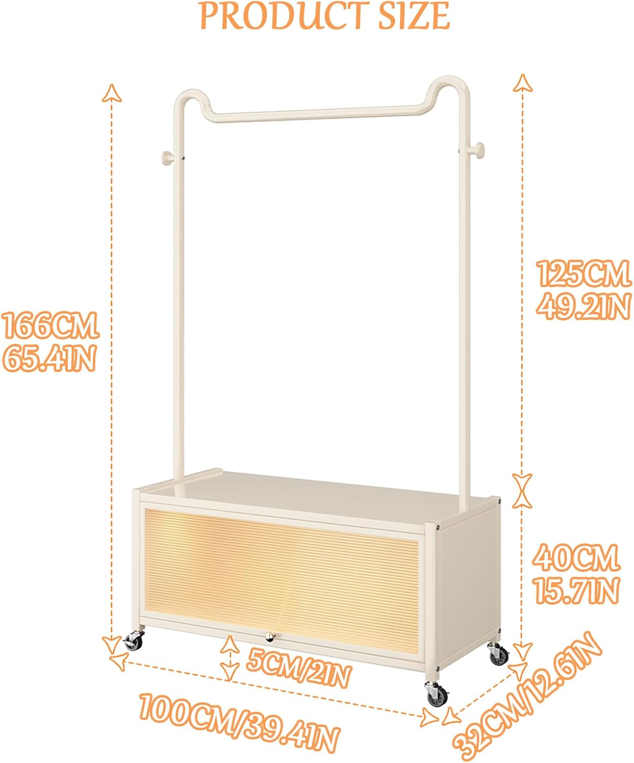 Garment Rack with Large Storage cabinet Heavy Duty Metal Freestanding Closet Organizers with Shelves and Hooks Rolling Clothes Storage Cart, Coat Rack, for Bedroom, Laundry Room, Living-room
