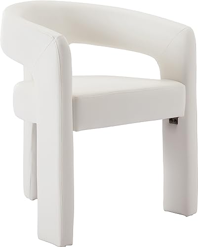 Wahson Faux Leather Modern Dining Chairs, Set of 2 Upholstered Barrel Dining Chair, Assembled Accent Armchairs with Open Back for Dining Room/Living Room, White
