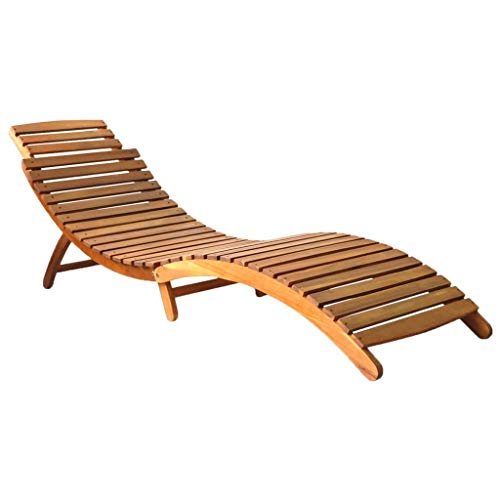 Chaise Lounge Outdoor in Weatherproof Acacia Wood for Patio, Pool or Spa I Sun Lounger Chair ​for Sunbathing I Folding Sun Lounger Solid Teak Wood Sun Lounger with Cushion Solid Acacia Wood Cream