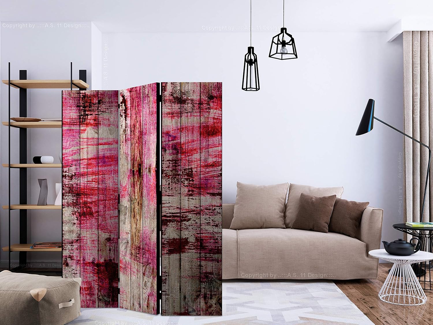 artgeist Acoustic Room Divider Faux Wood Boards 53x68 in - Double-sided Folding Screen Print on Non-woven Canvas Acoustic Foam 3 Panel Home Office f-A-0777-z-b