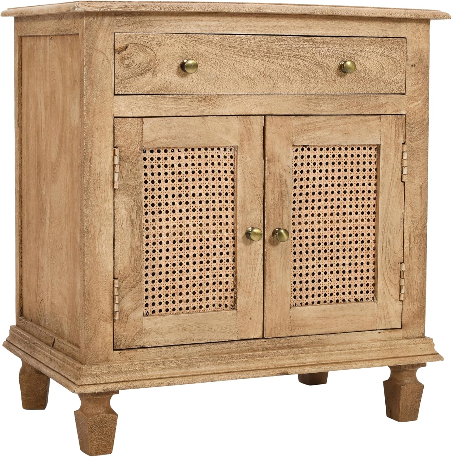 The Urban Port 30 Inch Nightstand Table, Rattan Cabinet Doors and Drawer Fronts, Sandblasted Brown Mango Wood