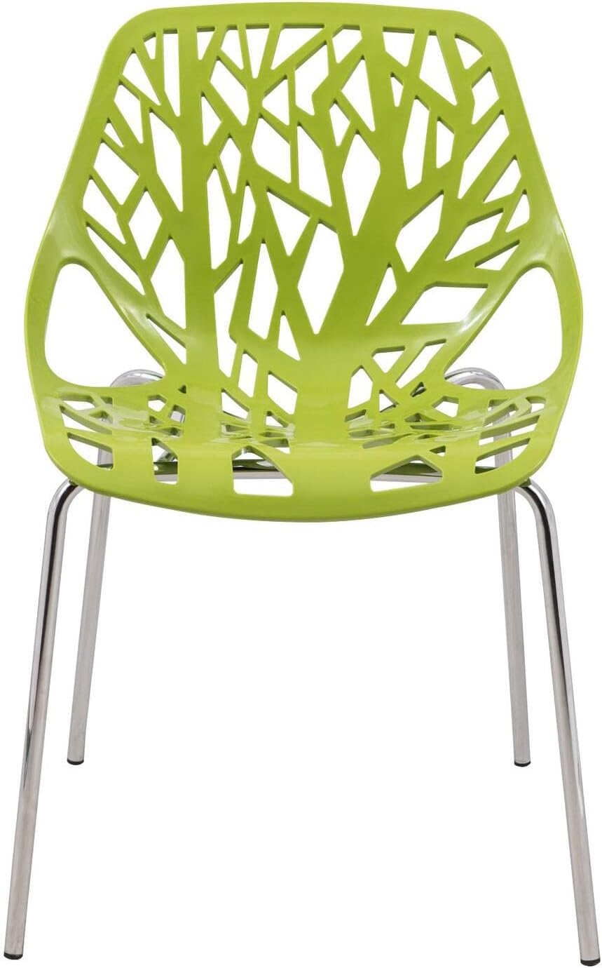Coastal Charm Modern Dining Chair with Chromed Legs - Set of 2, Green/Chrome Finish, Stackable Chairs, 31