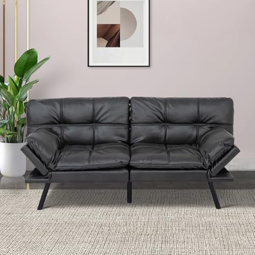 MUUEGM Futon Sofa Bed, Convertible Futon Couch, Memory Foam Bed Couch,Sofa Bed Couch,Modern Loveseat Sofa,Comfy Sleeper Sofa for Compact Space,Apartment, Living Room,Easy Assemble,Black.