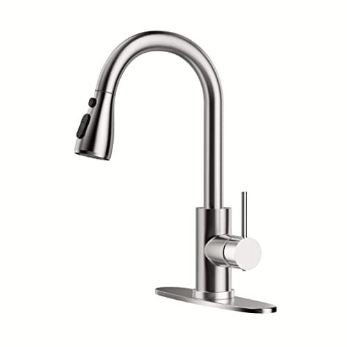 Kitchen Faucet with Pull Down Sprayer, Single Handle Pull Down Spring Sink Faucet, 1 Hole or 3 Hole Dual Function Sprayer for Farmhouses, Utility Rooms, RV's and Bars (Matte Black)