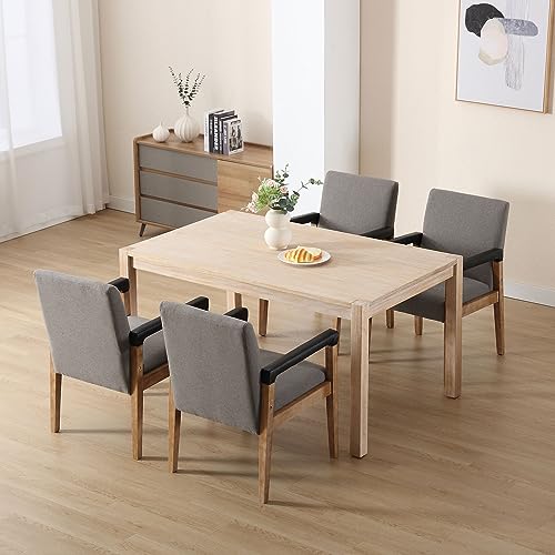 Mid Century Modern Dining Chairs Set of 6 Linen Fabric Upholstered Accent Chairs Comfy Kitchen Chairs with Solid Wood Frame Armchair for Living Room, Grey