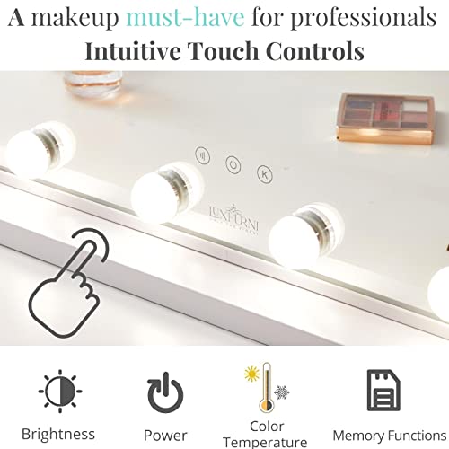 LUXFURNI Large Hollywood Vanity Mirror with Lights, Lighted Makeup Mirror with 18 LED Bulbs for Dressing Room, Wall-Mount/Tabletop (Rose Gold)