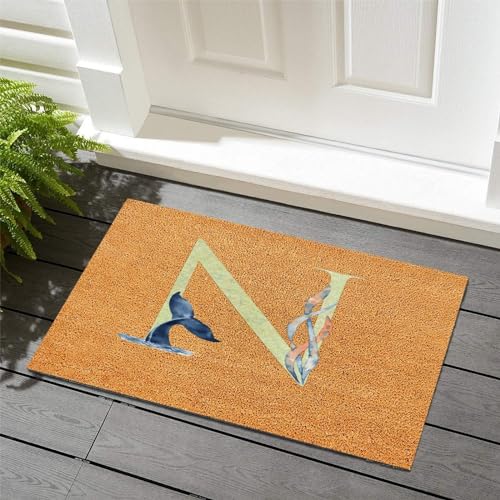 Beach Theme Monogram Initial Letter K Welcome Door Mat Coir Fiber Indoor and Outdoor Mats Coastal Seascape Painting Coconut Door Mat Funny Gift Customized Balcony Pets Home Decor 16x24 Inch