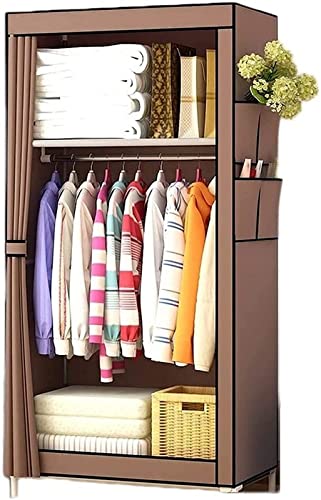Portable Closets Cloth WardrobePortable Wardrobe Cloth Wardrobe Wardrobe Bedroom Folding Simple Simple Dormitory Fabric Small Single Assembled Cloth 160X45X70Cm,Brown Portable Cloth Hanger-160X45X70cm