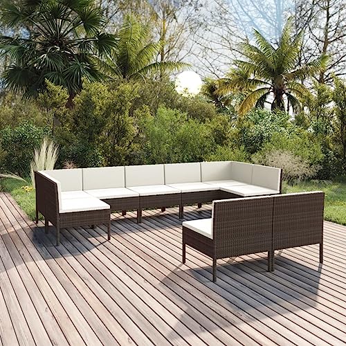 9 Piece Patio Lounge Set with Cushions Poly Rattan Brown,WeatherResistant Patio Lounge Set with Cozy Cushions for Outdoor Comfort Outdoor Furniture Sets, Patio Furniture Sets
