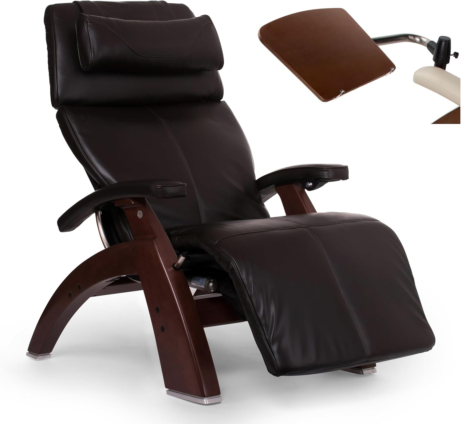 Human Touch Perfect Chair PC-610 Omni-Motion Classic Power Zero Gravity Recliner Performance Memory Foam Package Walnut + Laptop Desk - Espresso Premium Leather, Standard Ground Curbside