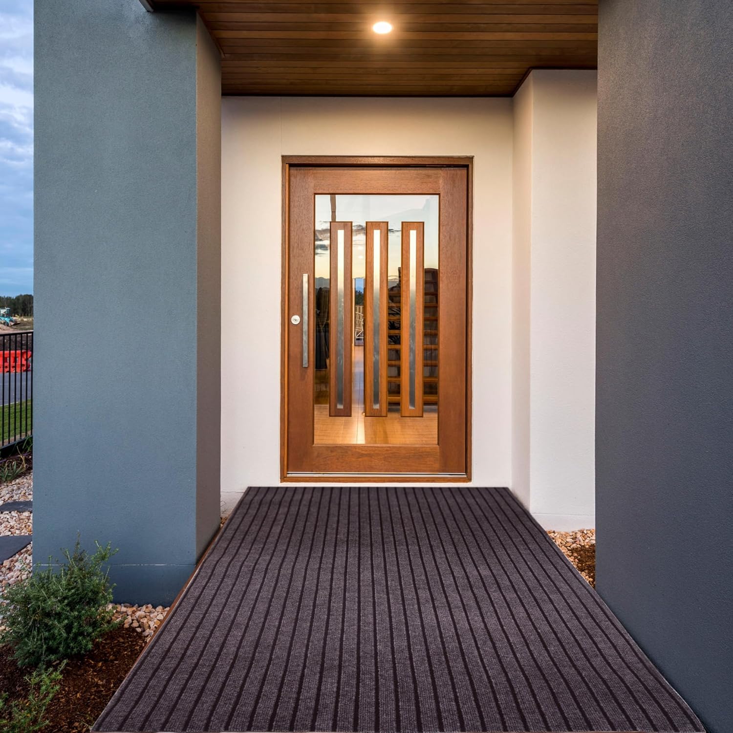 uyoyous Heavy Duty Striped Doormat 3' X 10'Indoor Outdoor Entrance Mat Doormat Low Profile Rubber Non Slip Back Front Door Floor Mat for Hallway,Kitchen,Home,High Traffic Area - Stripe Brown