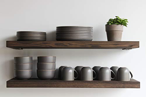 Urban Legacy Deep Floating Shelves | Torched White Oak Hardwood Shelves with Low Profile Brackets | High Weight Capacity (Torched Oak, Low Profile 48
