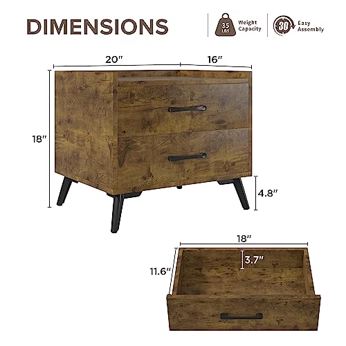 White Nightstand with 2 Drawers, Mid Century Modern Bedside Tables, Minimalist and Practical End Side Table, Night Stands Side Table for Bedroom Furniture