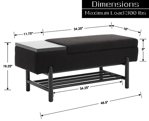 Shunzhi Modern Entryway Bench Upholstered Flip-Top Shoe Storage Bench Linen Fabric Ottoman Bench End of Bed Bench with Wood Frame/Shelf for Living Room/Bedroom/Hallway,46.5 Inches, Black