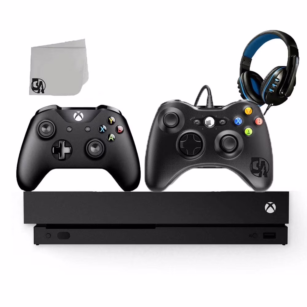 Pre-Owned Microsoft Xbox One X 1TB Gaming Console Black 2 Controller Included BOLT AXTION Bundle