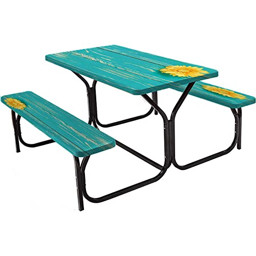 Wooden Timber Door Key Picnic Fitted Tablecloth and Bench Seats Table Cover, for Outdoor/BBQ/Camping, 28 x 72 Inch