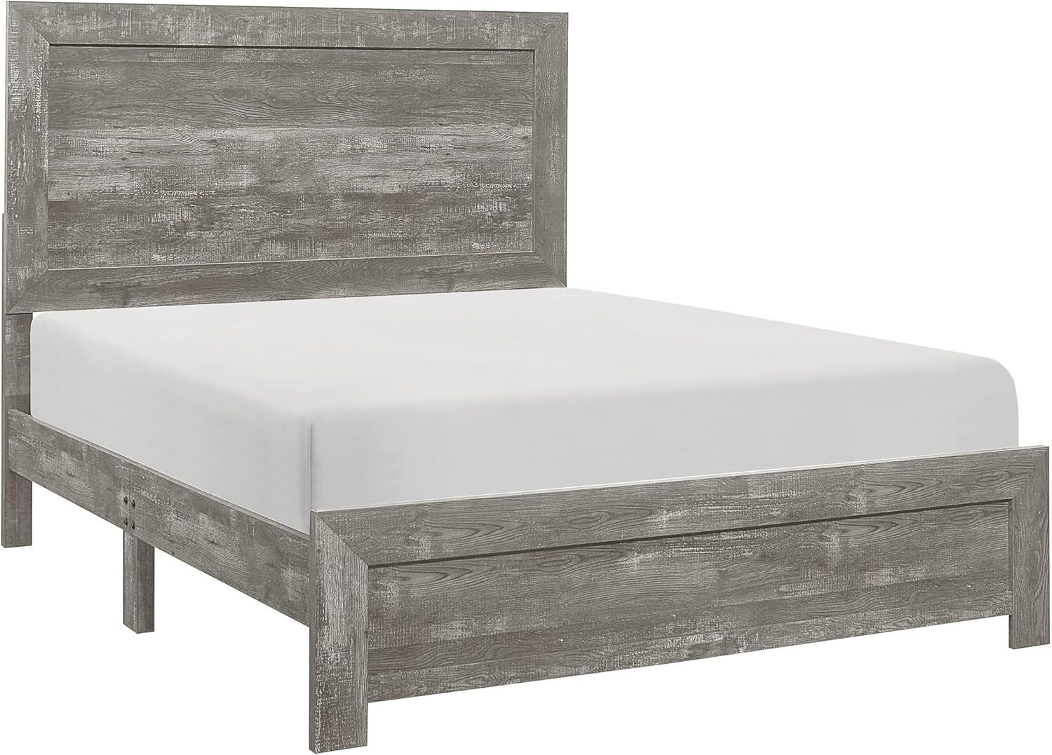 Benjara Eby King Size Bed, Rustic Farmhouse Style, Gray Finish Wood Veneer
