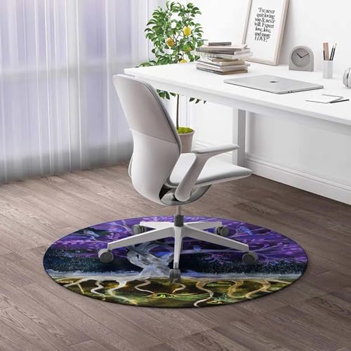 Round Rug 44 in Tree of Life Chair Mat for Carpet Multicolor Under Desk Low-Pile Rug Thick and Sturdy Desk Chair mat for Carpets