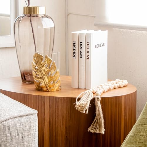 Dabster Guys Decorative Books for Home Decor - Linen Decor Books with Inspirational Design - Shelf Decoration - Blank Pages, Foil-Stamped Cover - with Hemp Rope, Wood Bead Garland - Set of 3 (Black)