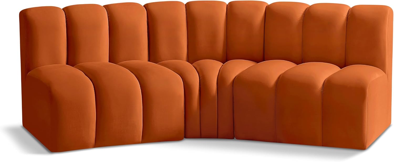 Meridian Furniture Arc Collection Modern | Contemporary Sofa with Soft Velvet, Deep Channel Tufting, Modular Design, 86