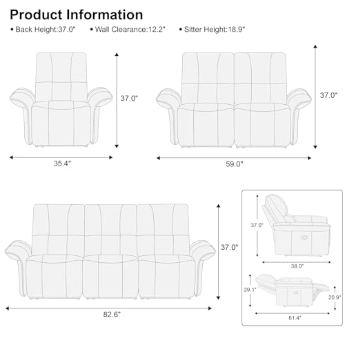 Belffin Leather Recliner Couch and Loveseat Sets, 2 Pieces Recliner Sofa Set for Living Room. Manual Reclining Sofa Set.